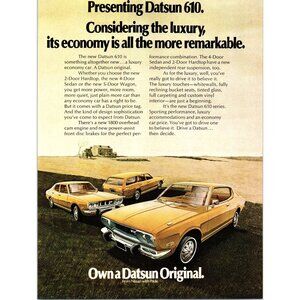1973 Datsun 610 Lineup Vintage Print Ad Farm House Prairies Landscape Wall Art